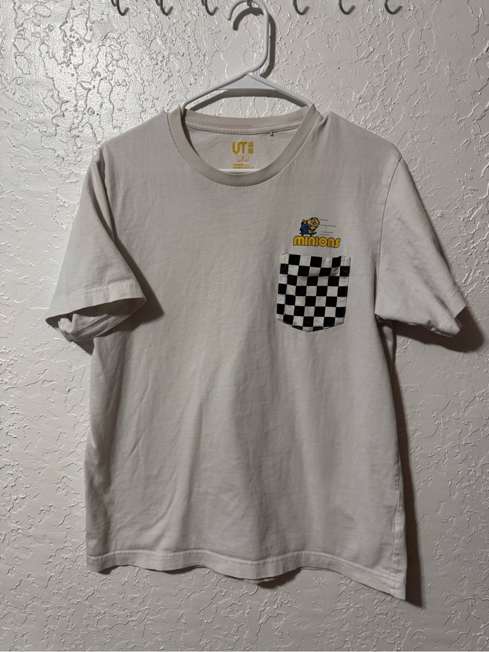 Uniqlo UT Despicable Me Minions White Checker Pocket Tee Short Sleeve